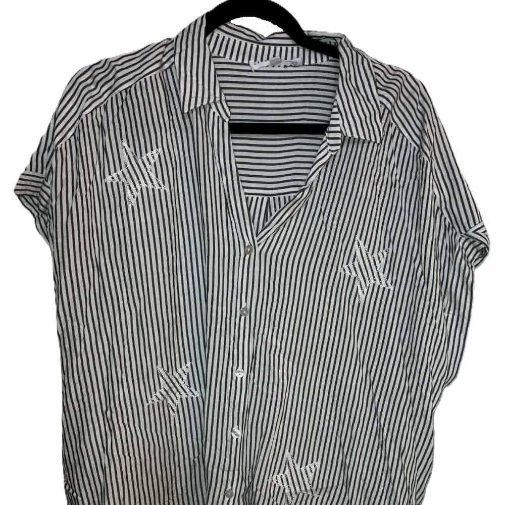 Jane and Delancey Short Sleeve Women's Blouse White with Black Stripes Size 2X
